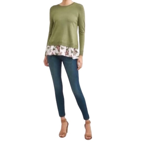 3/$20 Mock Layered Split Back Sweater, Green - Picture 3 of 10